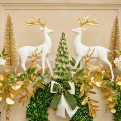 Mrs. Alice White Reindeer with Gold Antlers (Pair) - 33cm< Christmas Decorations