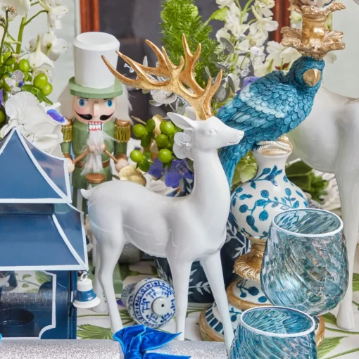 Mrs. Alice White Reindeer with Gold Antlers (Pair) - 33cm< Christmas Decorations