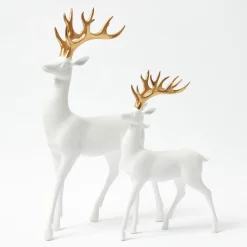 Mrs. Alice White Reindeer with Gold Antlers (Pair) - 33cm< Christmas Decorations