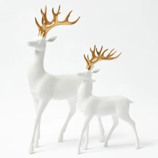 Mrs. Alice White Reindeer with Gold Antlers (Pair) - 33cm< Christmas Decorations