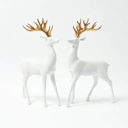 Mrs. Alice White Reindeer with Gold Antlers (Pair) - 33cm< Christmas Decorations