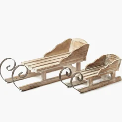 Mrs. Alice Wooden Sleigh (Set of 2)< Christmas Decorations
