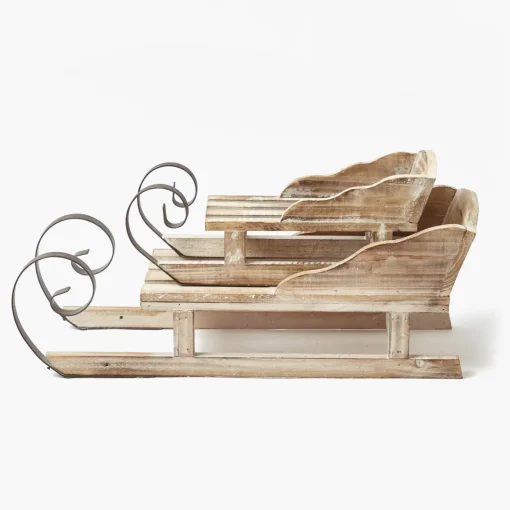 Mrs. Alice Wooden Sleigh (Set of 2)< Christmas Decorations