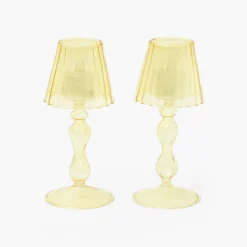 Mrs. Alice Yellow Glass Lantern Tea Light Holder (Pair) - 18cm< Summer Candleware | Candle Holders