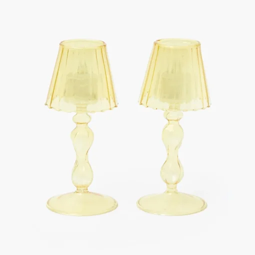 Mrs. Alice Yellow Glass Lantern Tea Light Holder (Pair) - 18cm< Summer Candleware | Candle Holders