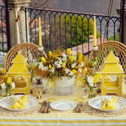 Mrs. Alice Yellow Glass Lantern Tea Light Holder (Pair) - 18cm< Summer Candleware | Candle Holders