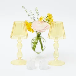 Mrs. Alice Yellow Glass Lantern Tea Light Holder (Pair) - 18cm< Summer Candleware | Candle Holders