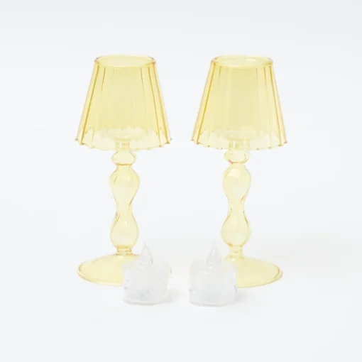Mrs. Alice Yellow Glass Lantern Tea Light Holder (Pair) - 18cm< Summer Candleware | Candle Holders